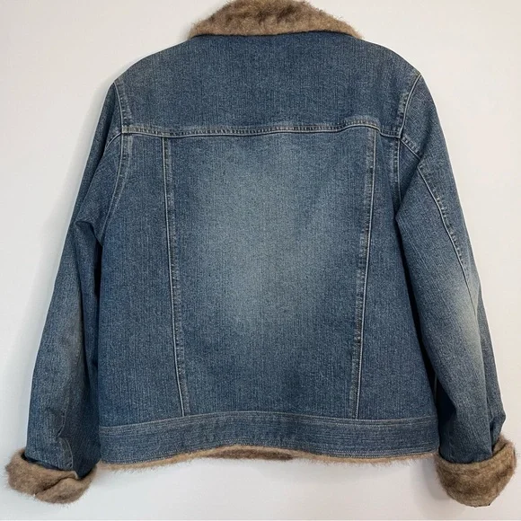 Marvin Richards Fur Lined Trucker Denim Jacket Size Large Vintage Y2K Country - Picture 7 of 16